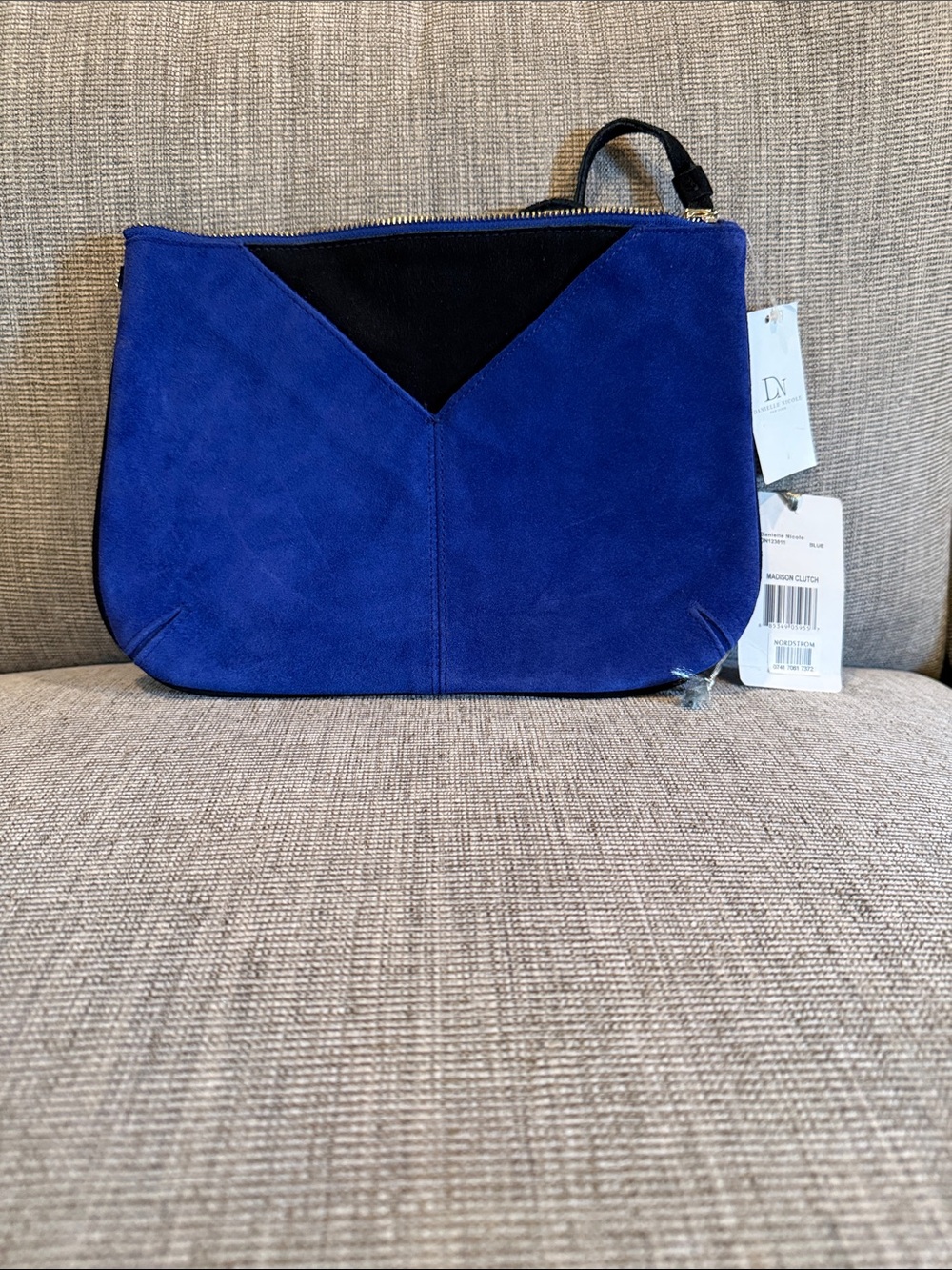 Danielle Nicole Cobalt Blue Suede Clutch with Black Accent
